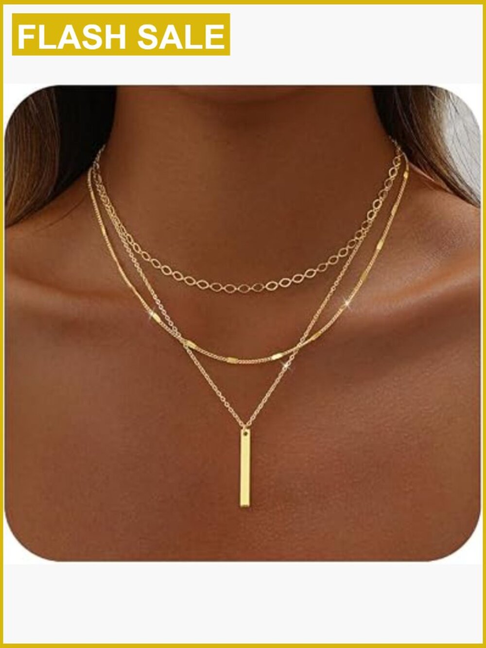 Layered Cross Bar Necklace 14K Gold Plated Chain Set Women